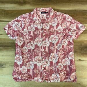 Nautica Floral Print Button Up Shirt Short Sleeve Casual XL Linen Blend
